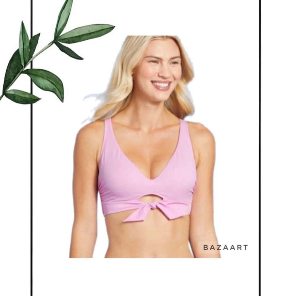 Shade and Shore Pink Tie Front Bralette Bikini Top